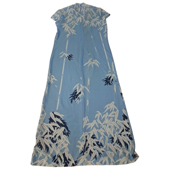 Vintage Nani Hawaii Dress Maxi Blue Bamboo Design Shift Zip Up 1970s L - Picture 5 of 5